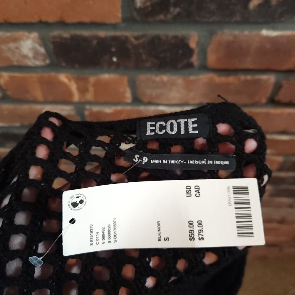 NWT Ecote Joleen Open-Knit Tie-waist Flyaway Cardigan in Black Boho Women's S - Picture 10 of 10